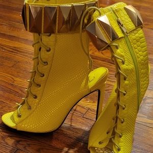 Privileged neon yellow peep toe ankle booties